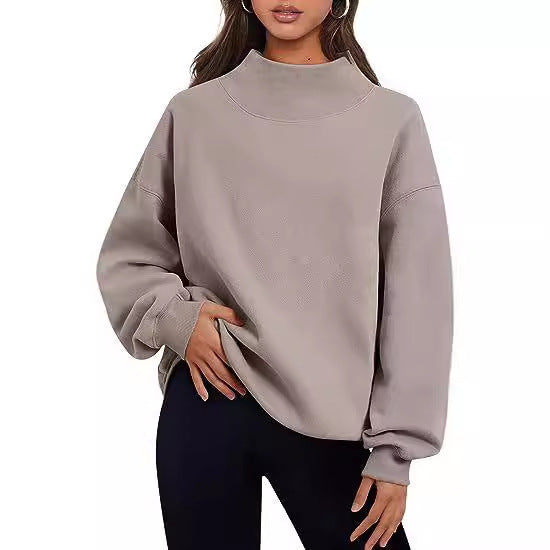 Women Autumn Winter Casual Fleece Shirt Women Thick Half Turtleneck Loose Sweatshirts Bella Mia