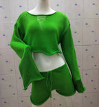 Knitted Two Piece Women Spring Summer Seaside Vacation Sun Protection Short Top Sexy Shorts Suit Bella Mia