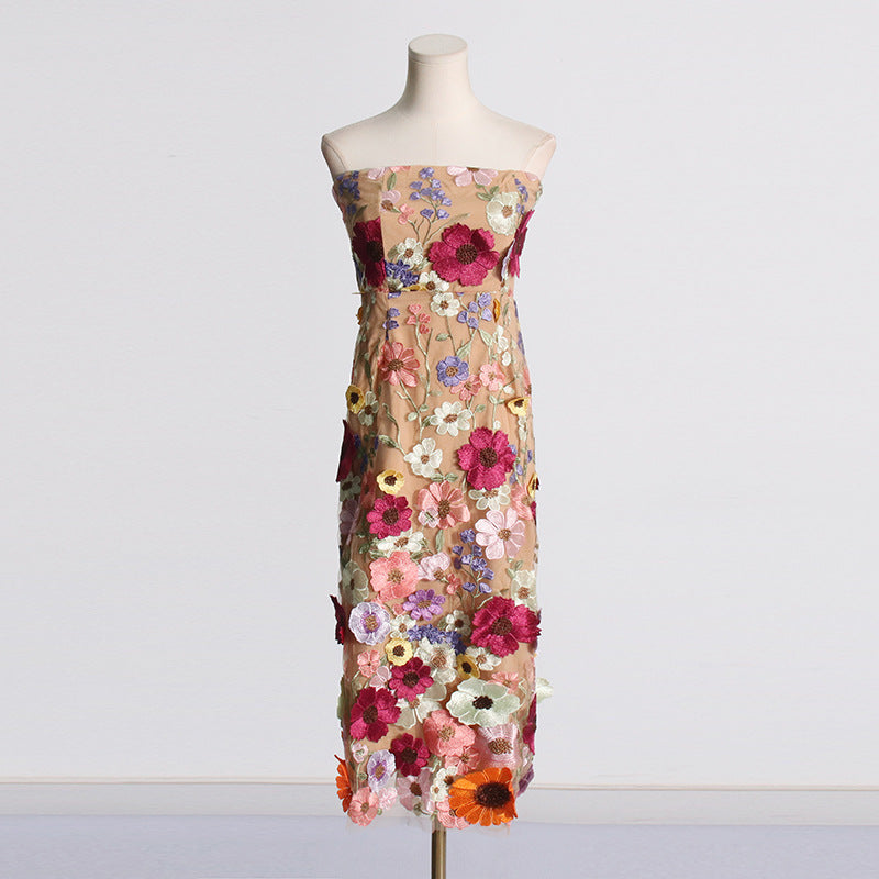 Elegant Elegant Dress Three Dimensional Floral Embroidered Slim Slim Fit Tube Top Dress for Women Bella Mia