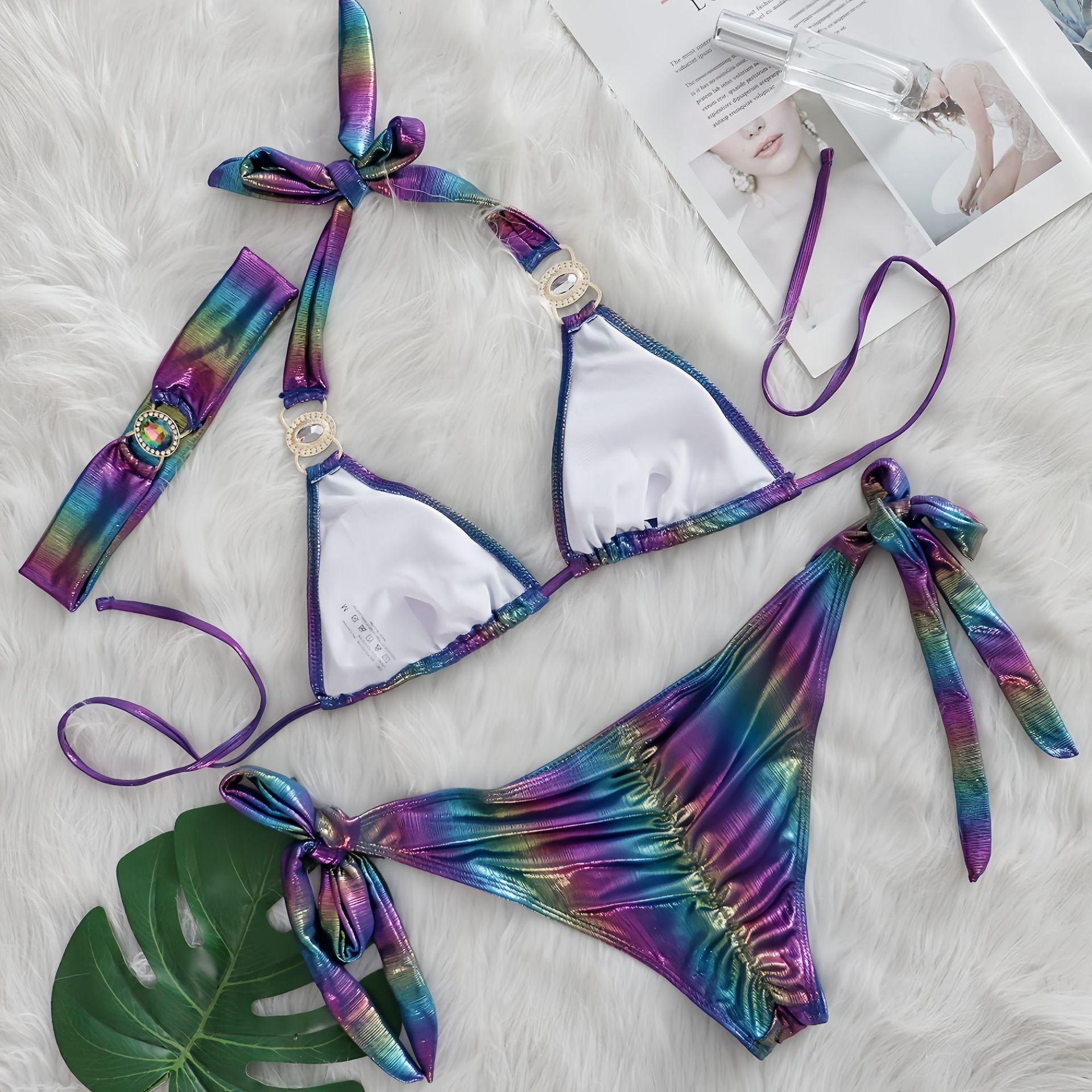 Sexy Bikini Crystal Diamond Three Piece Split Swimsuit Beach Shiny Women Swimsuit Bella Mia