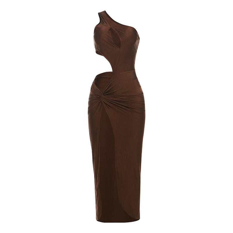 Women Clothing Summer Personalized Shoulder Hollow Out Cutout Sexy High Slit Elegant Slim Fit Dress Women Bella Mia