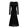 Autumn Winter Women Clothing Fashionable Elegant Lace Stitching Square Collar Slimming Pleated Maxi Dress Bella Mia