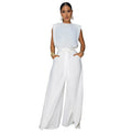 Women Wear Russia Solid Color Sleeveless Fitted Waist Jumpsuit Bella Mia