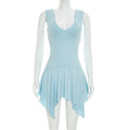 Elegant Women Clothing Summer Sexy Fashionable V neck Sleeveless Irregular Asymmetric Dress