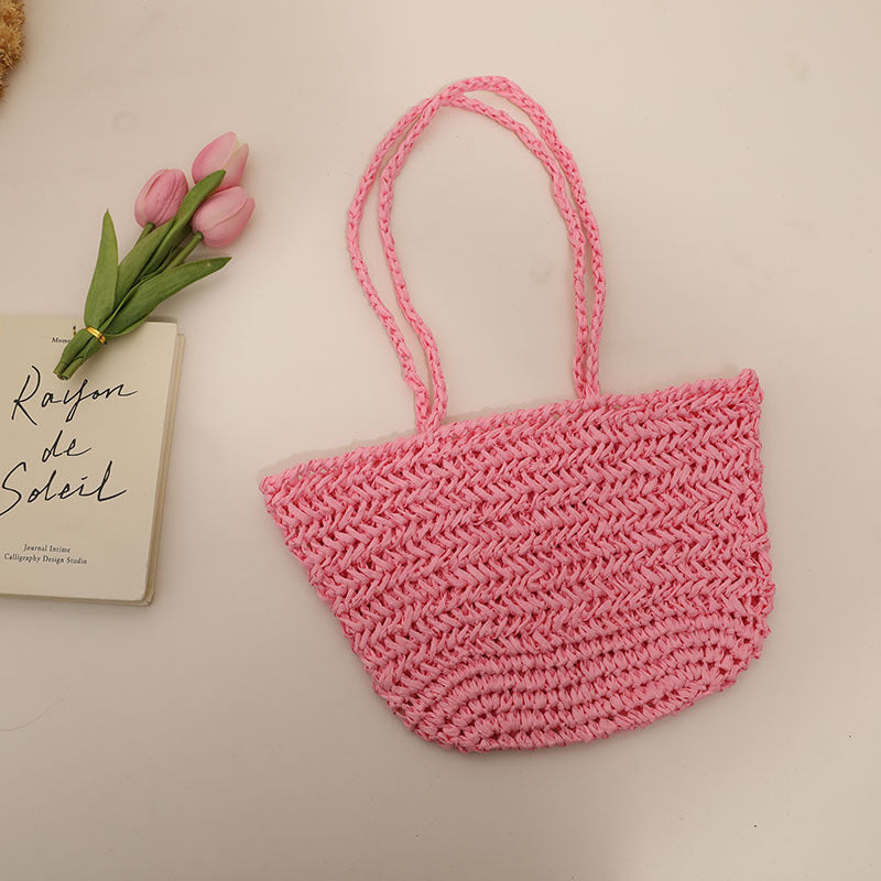 One Shoulder Straw Bag Simple Hollow Out Cutout out Straw Bag Woven Bag Summer Sweet Portable Seaside Vacation Beach Bag Women Bella Mia