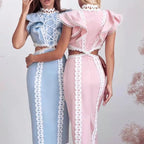 Elegant Women Hip Sexy Solid Color Ruffles Stitching Scheming Hollow Out Cutout out Maxi Dress Bella Mia