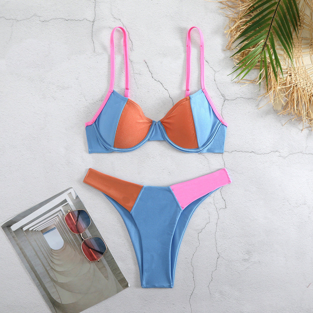 Fresh Solid Color Stitching Bikini Split Swimsuit Women Bikini Bella Mia