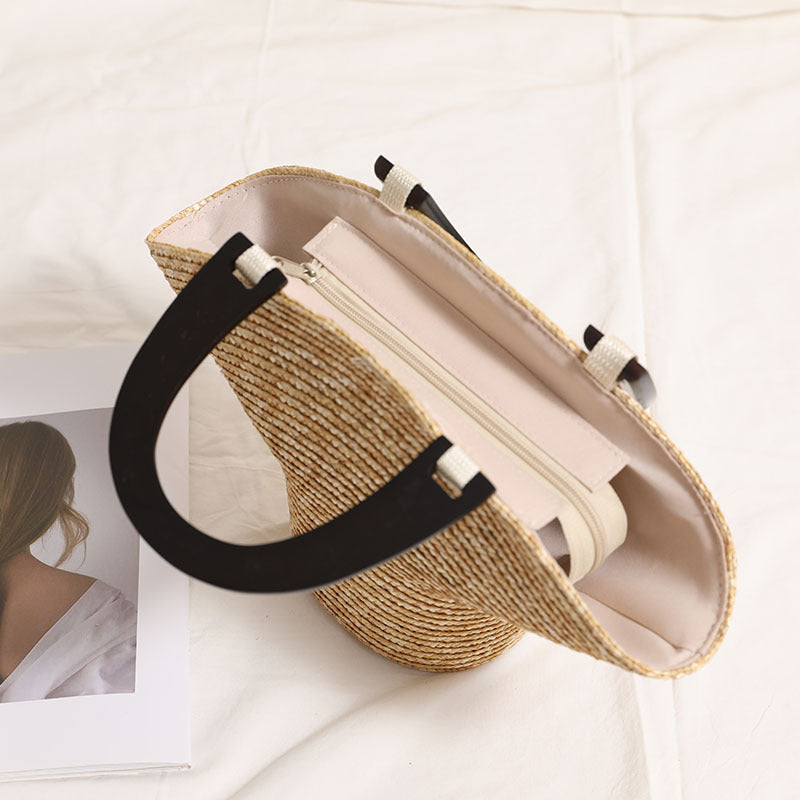 Wooden Portable Hat Straw Bag Fresh Straw Woven Bag Vacation Beach Bag Women Bag Bella Mia
