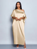 Women Clothing Early Autumn Satin Dress Yellow Satin Maxi Dress Bella Mia