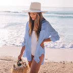 Crepe Shirt Seaside Vacation Blouse Beach Bikini Coat Shirt Swimsuit Outwear Cardigan Bella Mia