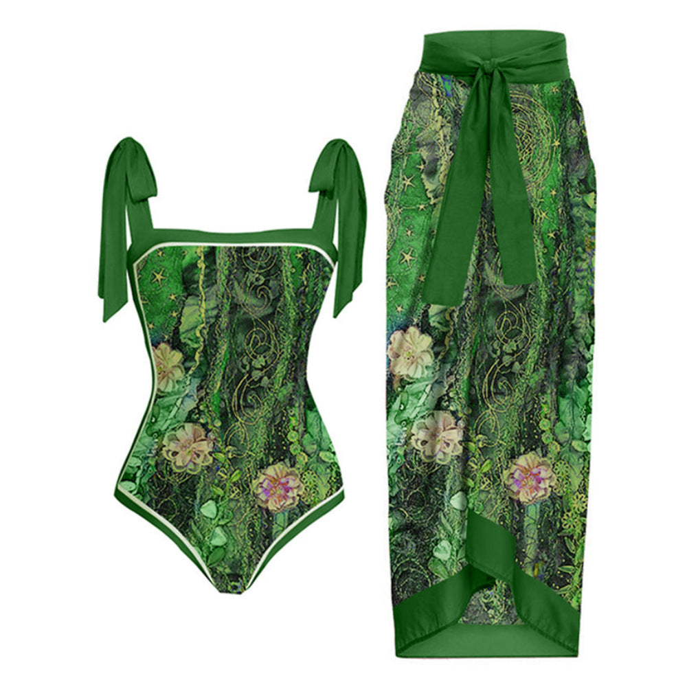 Swimsuit Multi Color Printed Sheath Gauze Skirt Anti-Exposure Two Piece Sun Protection Swimsuit for Women Bella Mia