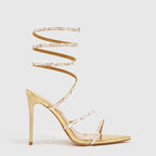 4 Colors Summer High Heel Pointed Sandals Women Heels 11cm Metal Toe Holder Rhinestone Lace up Women Shoes Bella Mia