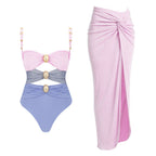 Round Buckle Decorative Color Matching Hollow Out Cutout out Swimsuit Set Women Bella Mia