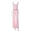Women Clothing Summer off Neck Sling Small Tank Top High Waist Straight Pants Two Piece Sets