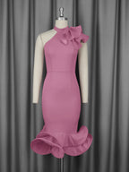 Elegant Half Turtleneck Ruffled Dress off Shoulder Ruffled Hem Cocktail Evening Dress Bella Mia
