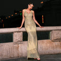 Women Clothing Advanced Sleeveless V neck Slim Fit Sheath Sequined Cocktail Fishtail Evening Dress Bella Mia