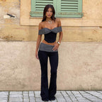 Women Clothing Summer Sexy Polka Dot Print Irregular Asymmetric Top High Waist Casual Pants Set Bella Mia