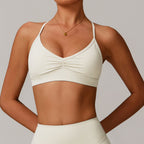 Sollinarry V neck Yoga Bra Cross Back Slimming Pleated Underwear Running Sports Workout Bra Bella Mia