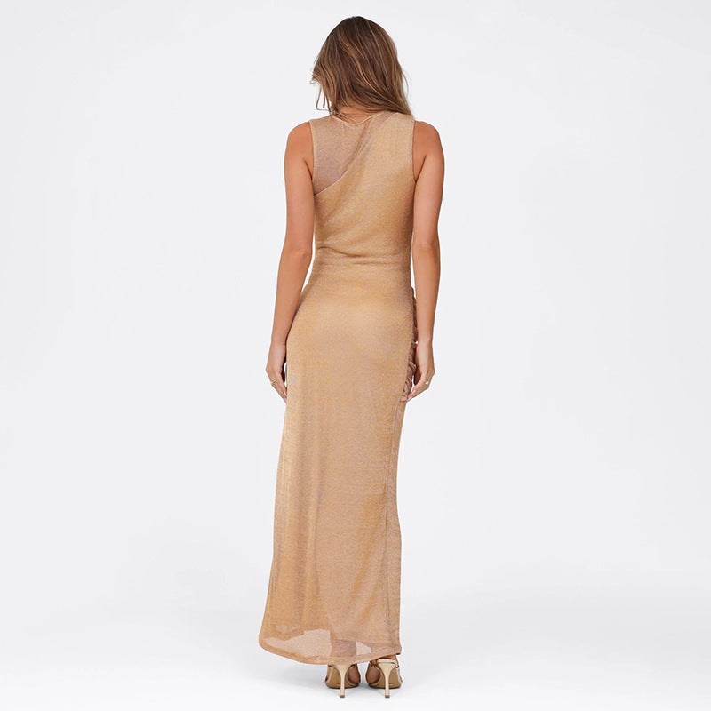 Spring Women Clothing Crew Neck Hollow Out Cutout Sexy High Slit Slim Fit Dress Women Bella Mia