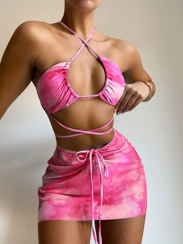 Women Seperated Swimwear Lishi Printed Three Piece Set Bikini Bella Mia