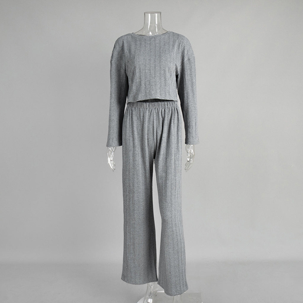 Gray Long Sleeve Trousers Pajamas Set Winter Wheat Jacquard Home Wear for Women Bella Mia