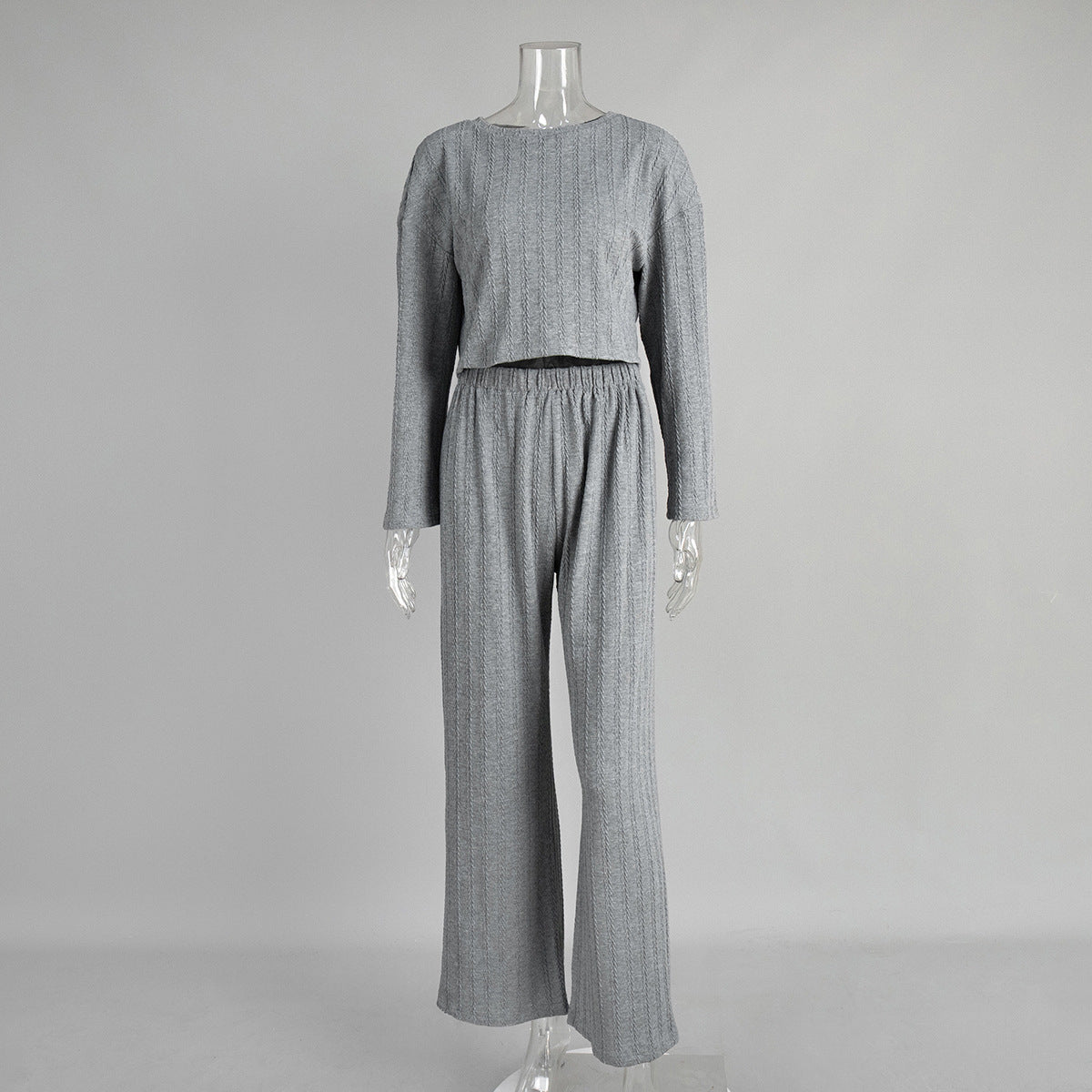 Gray Long Sleeve Trousers Pajamas Set Winter Wheat Jacquard Home Wear for Women Bella Mia