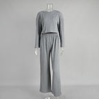 Gray Long Sleeve Trousers Pajamas Set Winter Wheat Jacquard Home Wear for Women Bella Mia