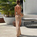 Double Sided High Slit Sling Beautiful Back Knitted Dress Beach Dress Women Bella Mia