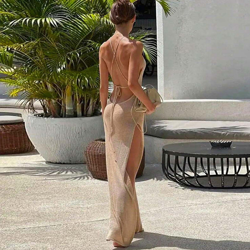 Double Sided High Slit Sling Beautiful Back Knitted Dress Beach Dress Women Bella Mia