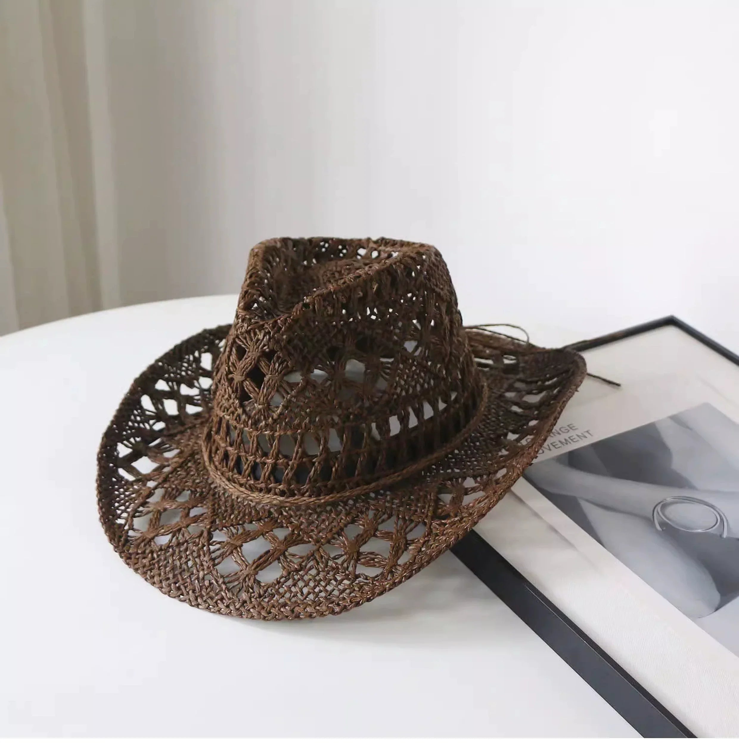 New Arrival Hand-Woven Straw Hat Cut Out Summer Sun Protection for Men and Women Sun Hat Western Cowboy Hat Outdoor All-Matching Hat