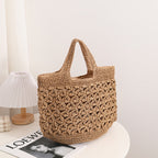 Hollow Out Cutout Floral Portable Straw Weaved Bag Large Capacity Woven Bag Seaside Vacation Beach Bag Women Handbag Bella Mia