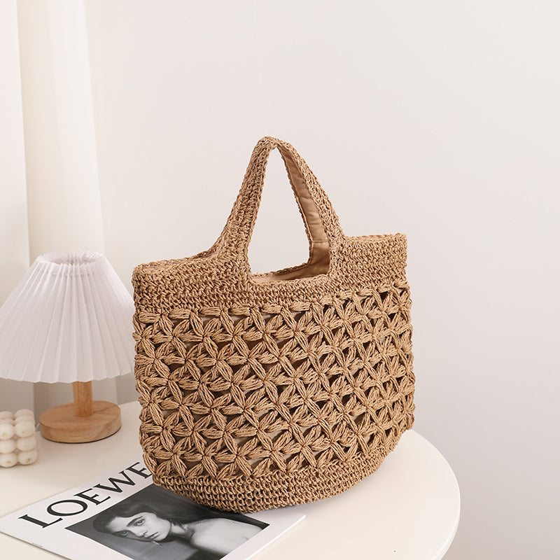 Hollow Out Cutout Floral Portable Straw Weaved Bag Large Capacity Woven Bag Seaside Vacation Beach Bag Women Handbag Bella Mia