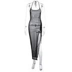 Women Clothing Summer Mesh Sexy See through Slit Slim Fitting Dress Bella Mia