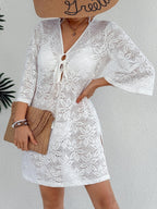 Women Sexy V neck Knitted Loose Beach Sun Protection Seaside Holiday Casual Blouse Dress Bella Mia