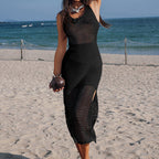 Arrival Vacation Three Dimensional Crochet Side High Slit Adjustable Hollow Out Cutout out Camisole Dress Beach Cover up Maxi Dress Bella Mia