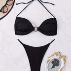Women Clothing Black Bikini Lace up Halter Swimwear Women Bella Mia