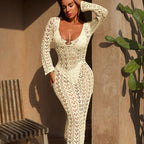 Hollow Out Cutout Knitted Backless Metal Ring Straps Sexy Blouse Seaside Vacation Beach Sun Shield Hanfu Long Robe Bella Mia