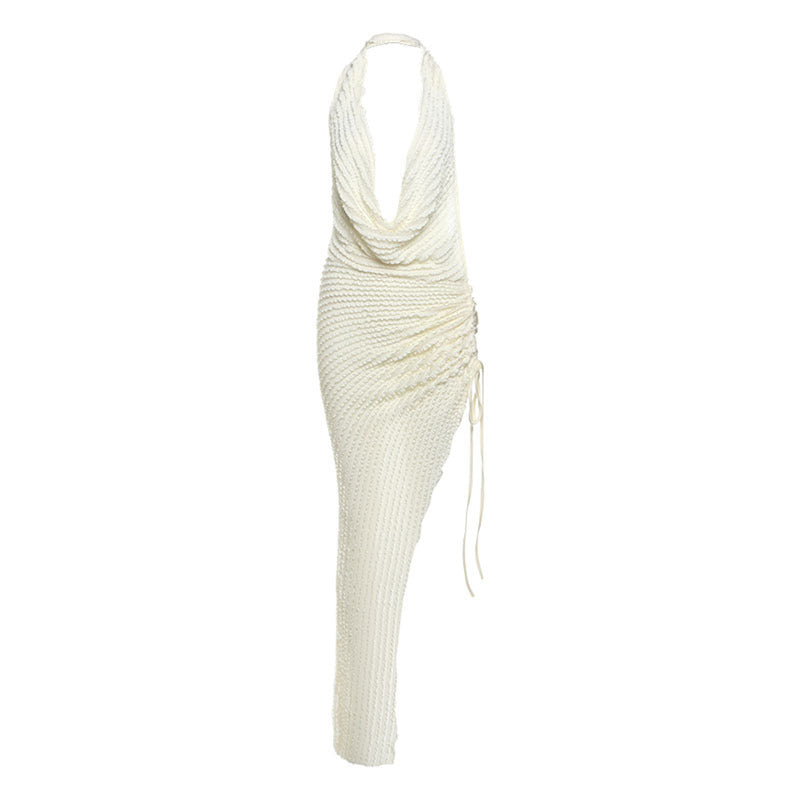 Summer Women Sexy Halter Backless Swing Collar High Waist Slit Dress Bella Mia