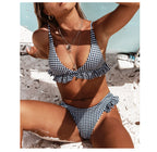 Sexy Flounced High Waist Bikini Black White Plaid Printed Swimsuit Bikini Women Bella Mia