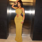 Women Wear Halter Slim Fit Fishtail Dress Solid Color Hollow Out Cutout out Dress Elegant Graceful Dress Bella Mia
