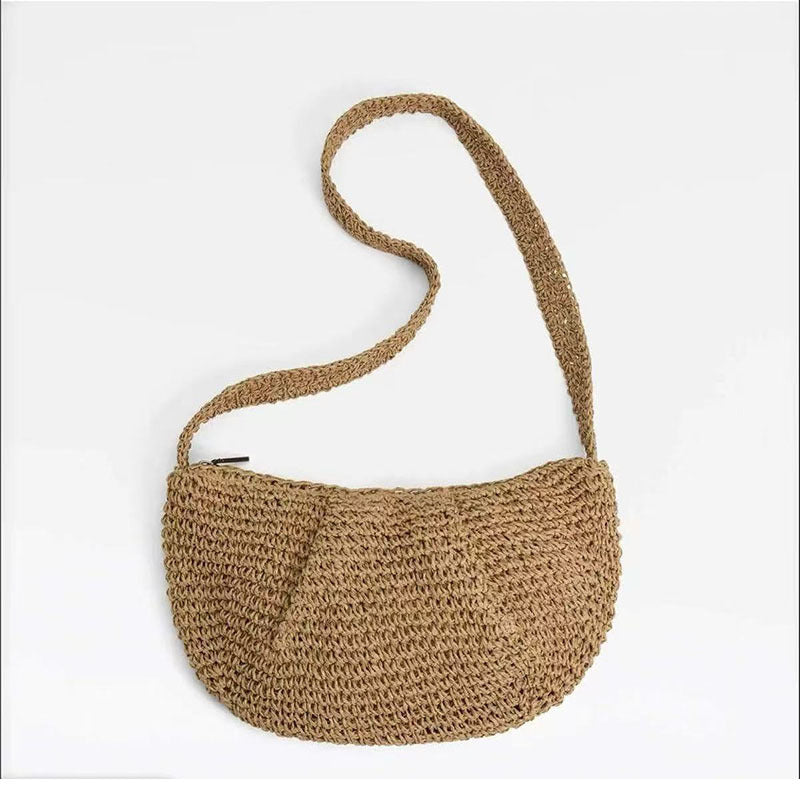 Casual Crossbody Straw Bag Niche Dumpling Bag Woven Bag Vacation Beach Bag All Match Chest Bag Bella Mia