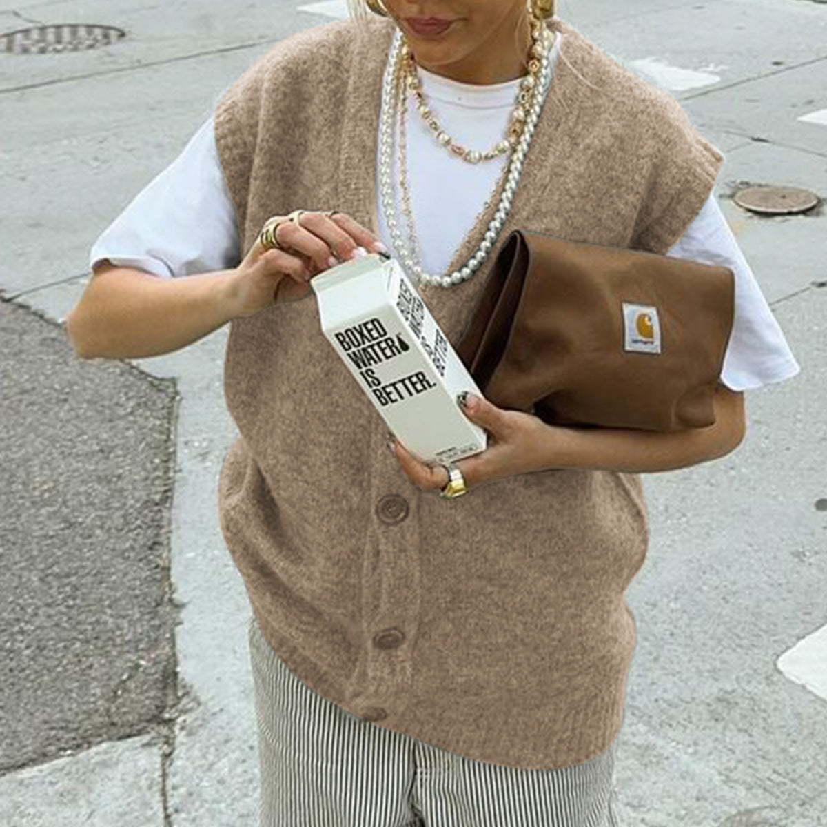 Casual Simple Buttons Vest Woolen Women Clothing Autumn Winter Bella Mia