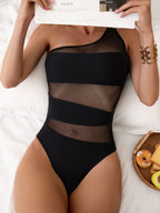 Women Swimsuit Mesh Stitching Jumpsuit Sexy One Shoulder One Piece Bella Mia