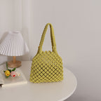 Hollow Out Cutout Cotton Thread Woven Bag Summer Cotton String Women Bag Portable Solid Color Straw Bag Vacation Beach Bag Bella Mia