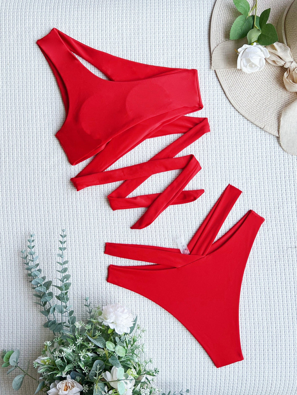 Bikini One Shoulder Swimsuit Sexy Swimming Suit Women Criss Cross Swimwear Solid Color Bikini Bella Mia