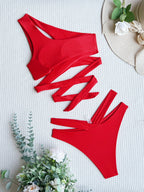 Bikini One Shoulder Swimsuit Sexy Swimming Suit Women Criss Cross Swimwear Solid Color Bikini Bella Mia