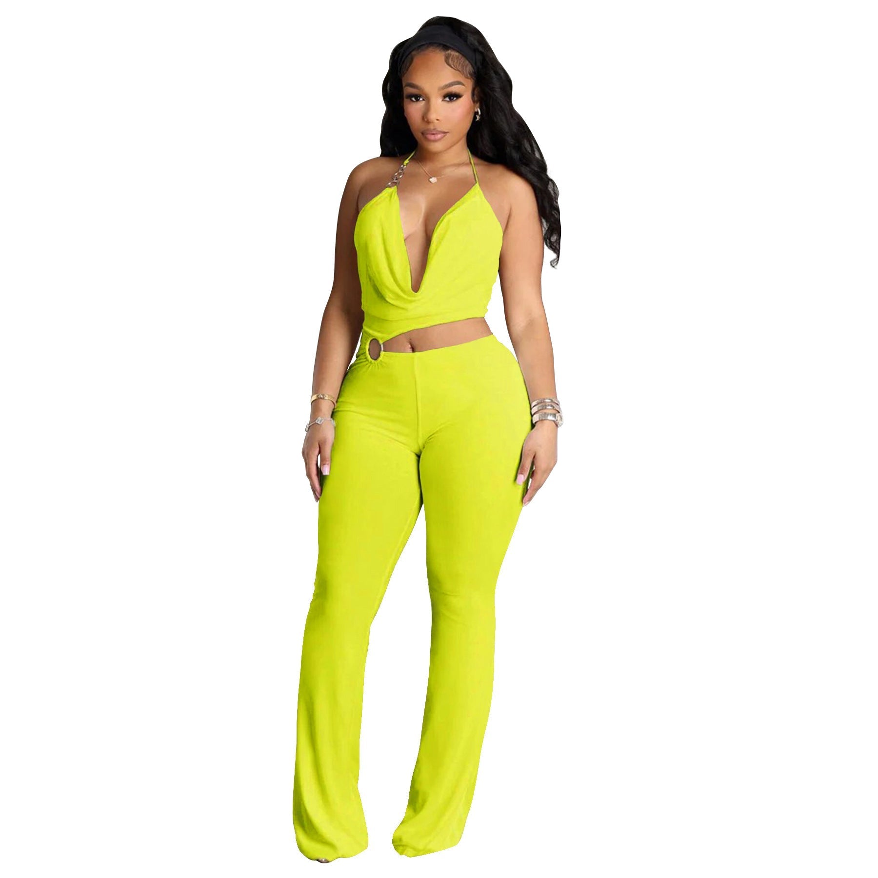 Women Clothing Supply Circle Decoration Sexy Halter Cropped Outfit Slim Fit Bodysuit Bella Mia
