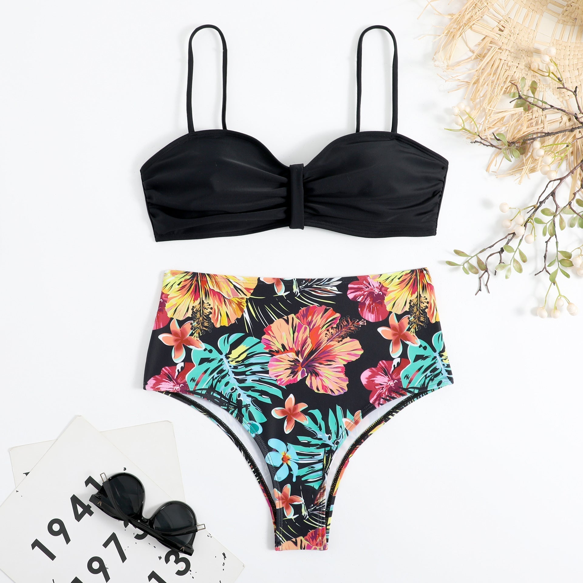Swimsuit Women Split Bikini Retro Sexy Solid Color Printing Bikini Wear Bella Mia