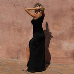 Spring Maxi Dress Elegant Sexy Slim One Shoulder Frill Ribbon Dress Bella Mia