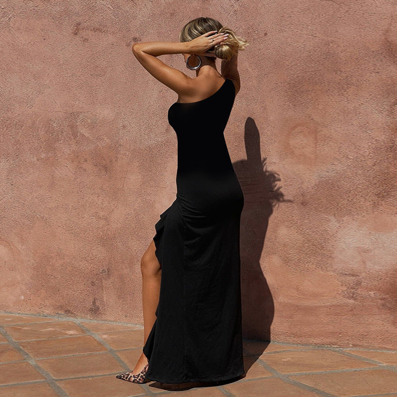 Spring Maxi Dress Elegant Sexy Slim One Shoulder Frill Ribbon Dress Bella Mia